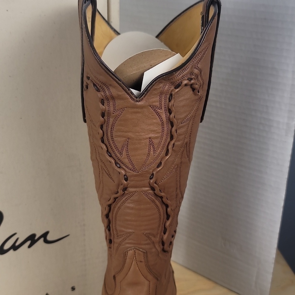 Larry Mahan Vintage Leather Tan Taupe Western Cowboy Cowgirl Boots - Picture 6 of 13